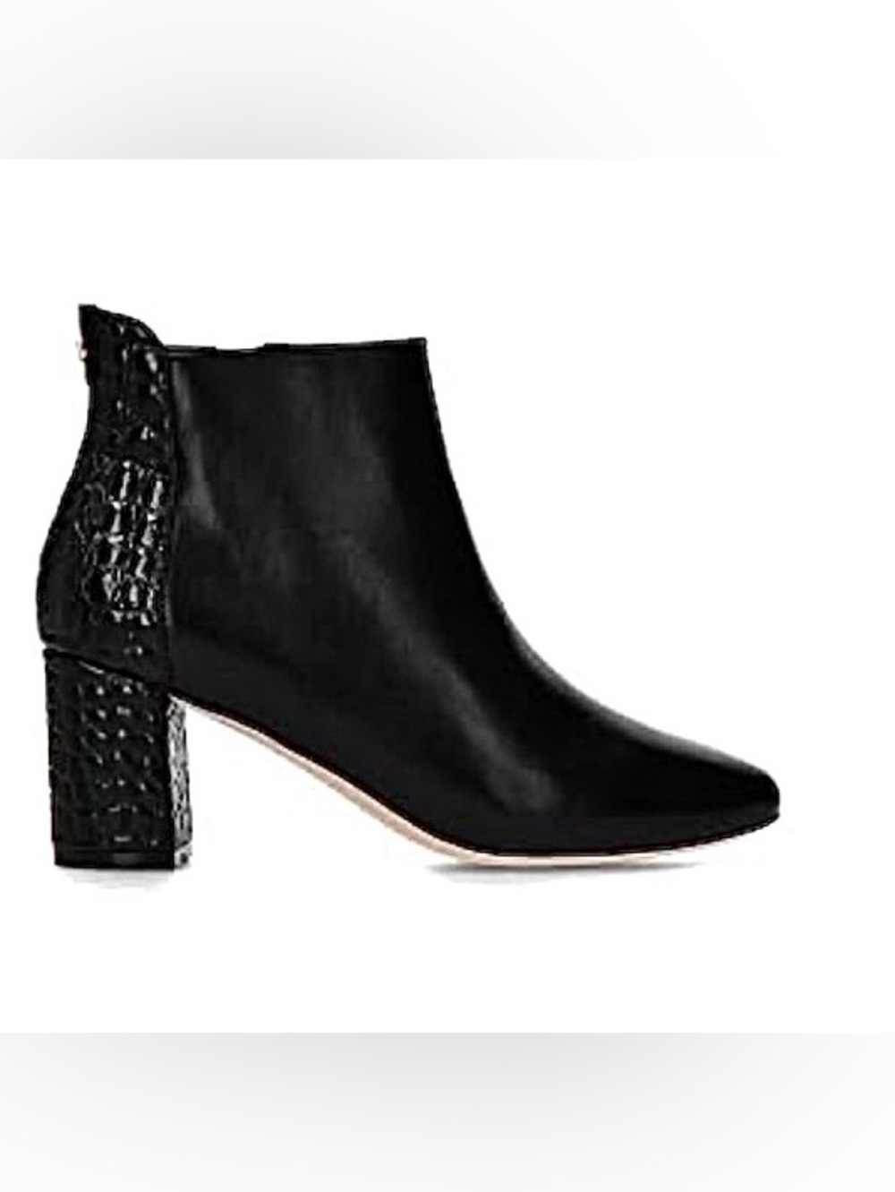 COLE HAAN Nella Crock Embossed Leather Ankle Booties Black 10 MSRP $200 NWOB
